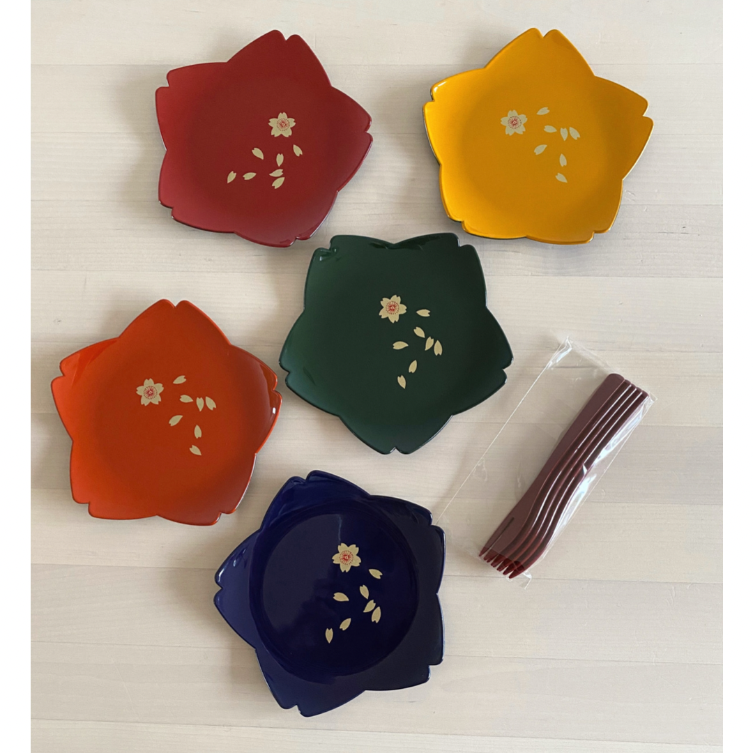 Japanese Yamanaka Lacquerware Forks and Plates 5 Set / 日本山中漆器五件套裝