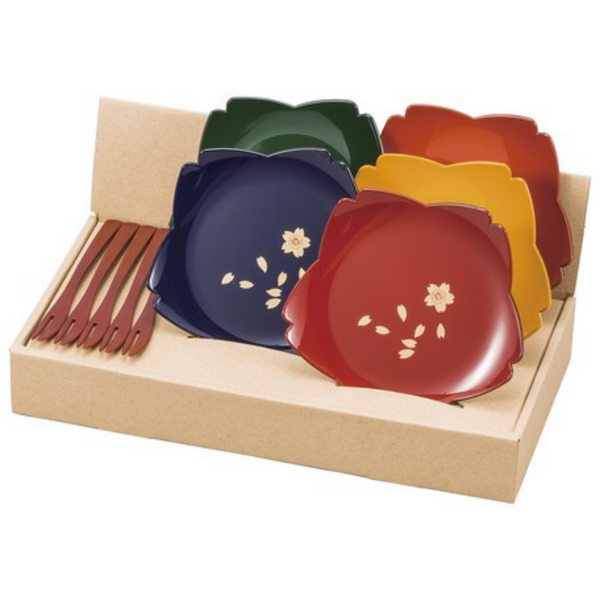 Japanese Yamanaka Lacquerware Forks and Plates 5 Set / 日本山中 