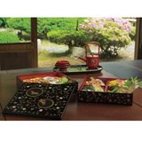 Japanese Yamanaka Lacquerware Rabbit Arabesque Two-tiered Food Box RED 7.0 / 日本山中漆器兔子蔓藤花糖果盒