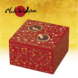 Japanese Yamanaka Lacquerware Rabbit Arabesque Two-tiered Food Box RED 7.0 / 日本山中漆器兔子蔓藤花糖果盒