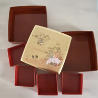 Japanese Yamanaka Lacquerware AKIKUSA Two-tiered Food Box, New Year Candy Box / 日本山中漆器秋草糖果盒